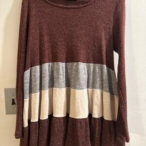 Women's Brown and Gray Colorblock Top